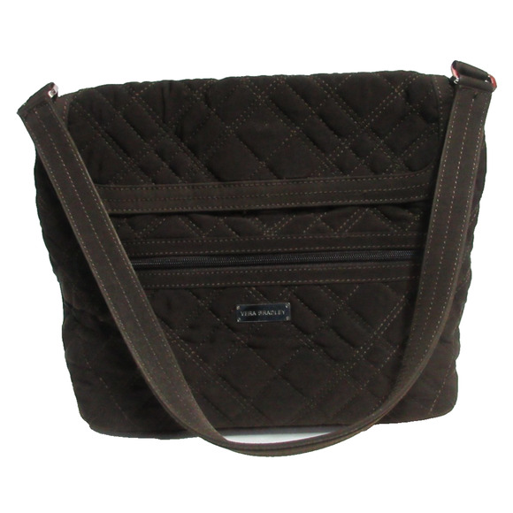 Vera Bradley Brown Quilted Shoulder Hamd Bag Zip Pocket Magnetic Closure - Picture 1 of 5
